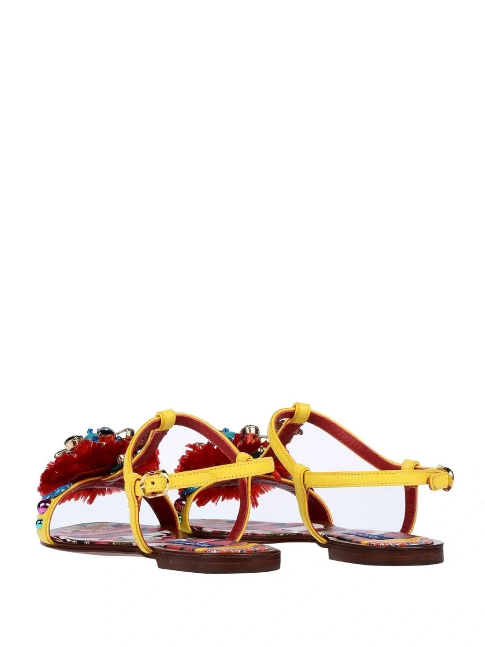 DOLCE&GABBANA Sandals 6.5 (US) - Women's Yellow Embellished T-Strap Flat
